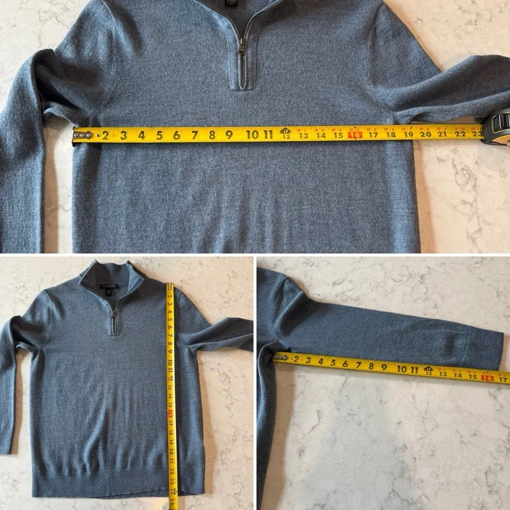 Banana Republic Blue Heather 100% Merino Wool Long Sleeve 1/4 Zip